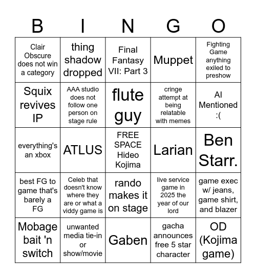 Geoff Keighley Presents VIDEO GAMES Bingo Card