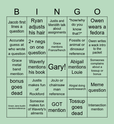Vanity Packet Madness Bingo Card