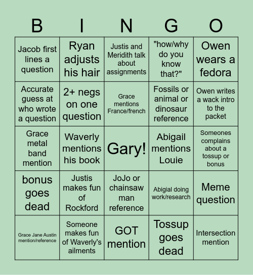 Vanity Packet Madness Bingo Card