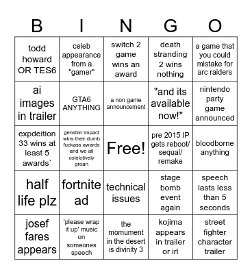 test Bingo Card