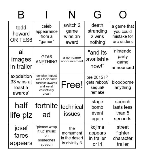 test Bingo Card