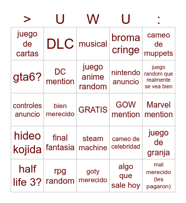 EL GOTY Bingo Card