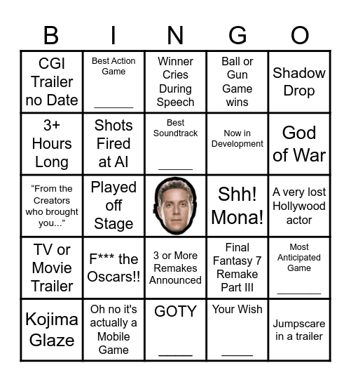 The Game Awards 2025 Bingo Card