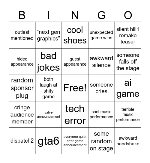 game awards 2025 Bingo Card