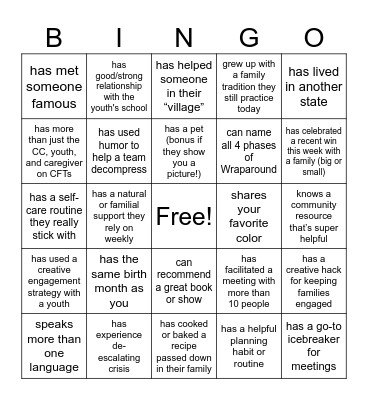 Meet, Greet, & Bingo Card