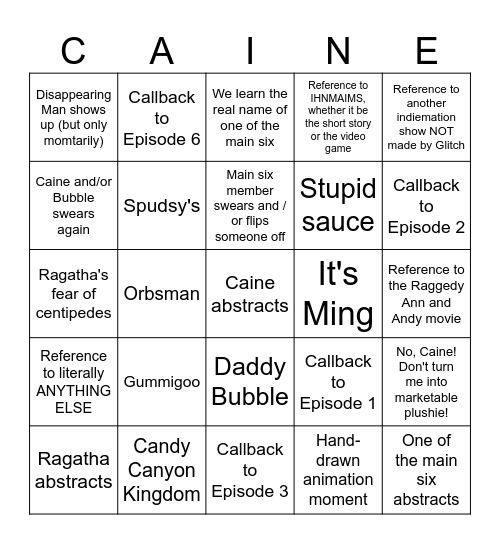 Beach Episode Bingo Card