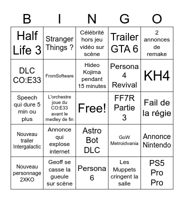 GOTY Bingo Card