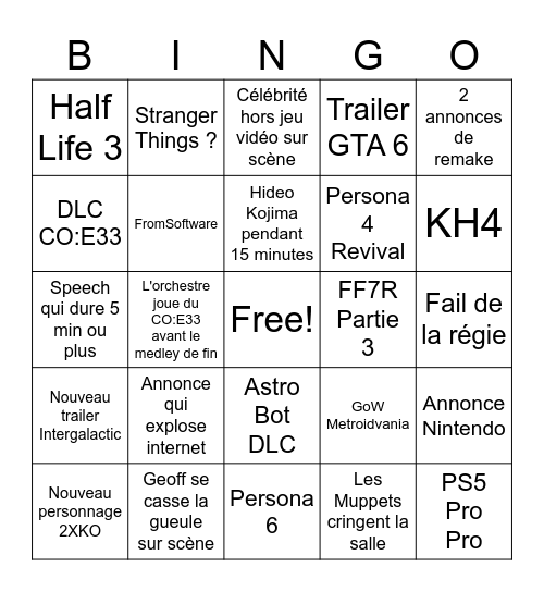 GOTY Bingo Card
