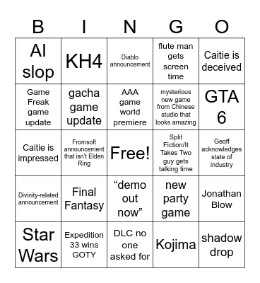 TGA 205 Bingo Card