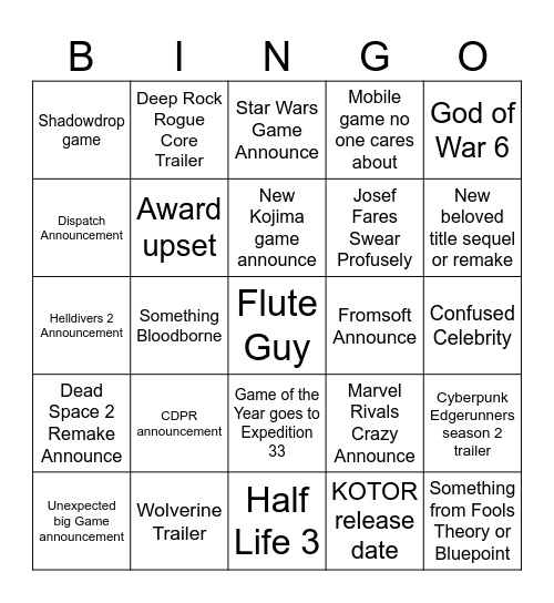 The Game Awards BINGO Card