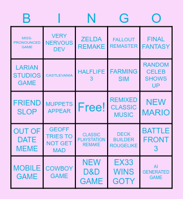 THE GAME AWARDS 2025 Bingo Card