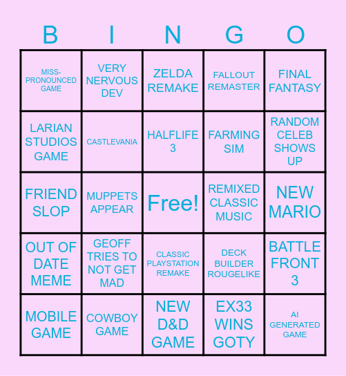 THE GAME AWARDS 2025 Bingo Card