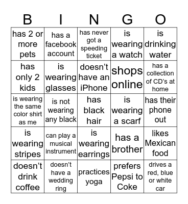 Find Someone Who.... Bingo Card
