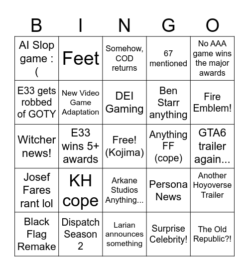 TGA 2025 Bingo Card