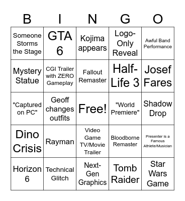 Game awards Bingo Card