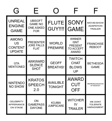 TGA 2025 Bingo Card