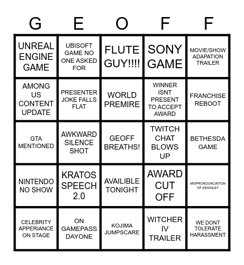 TGA 2025 Bingo Card