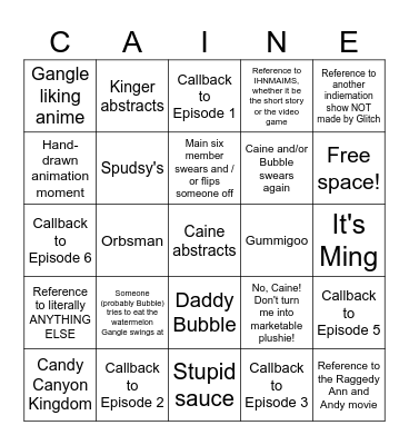 Beach Episode Bingo Card
