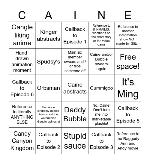 Beach Episode Bingo Card