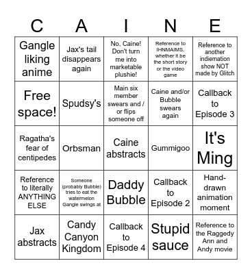 Beach Episode Bingo Card