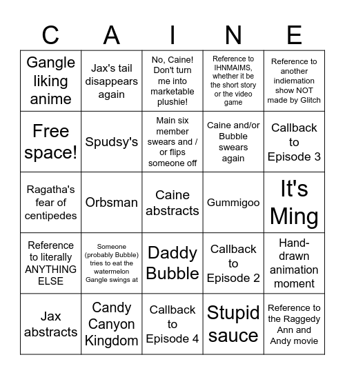 Beach Episode Bingo Card
