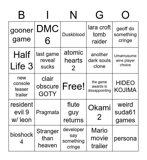 TGA2025 BINGO Card