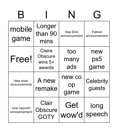 Untitled Bingo Card