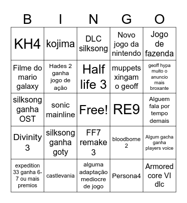 TGA bingo Card