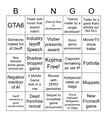 Game Awards 2025! Bingo Card