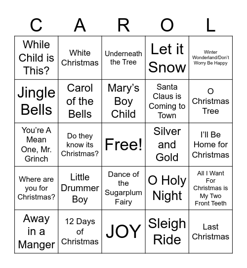 Christmas Music Bingo!! Bingo Card