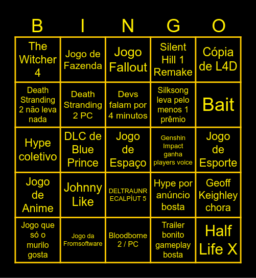 Oscar dos Games Bingo Card