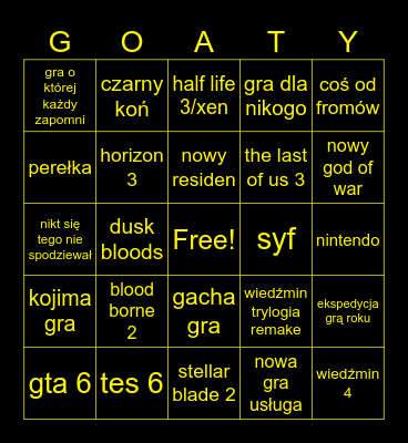 G O A T Bingo Card