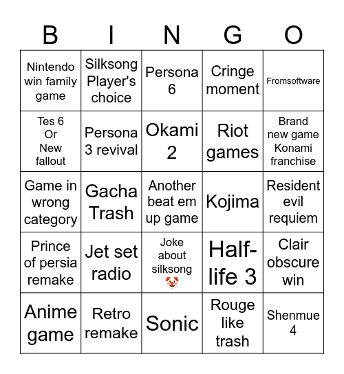 The games awards 2025 Bingo Card