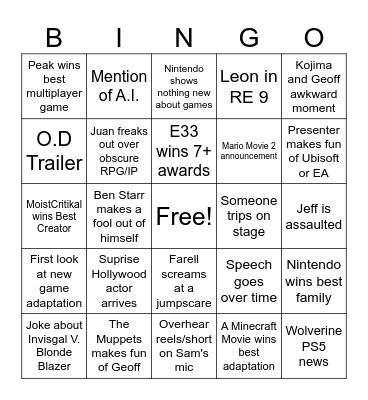 GAME AWARDS BS Bingo Card