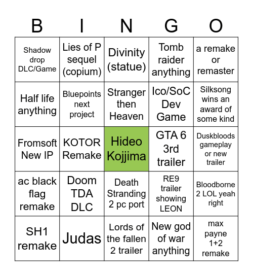 TGA 2025 Bingo Card