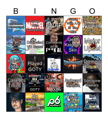 GDC TGAs BINGO! Bingo Card