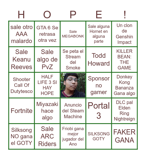 Bingo de los Game Awards Bingo Card
