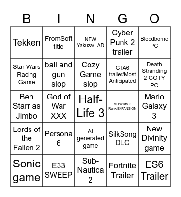 GAME AWARDS Bingo Card
