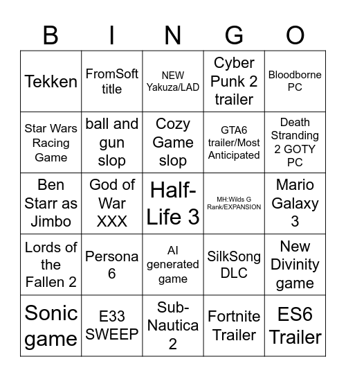 GAME AWARDS Bingo Card