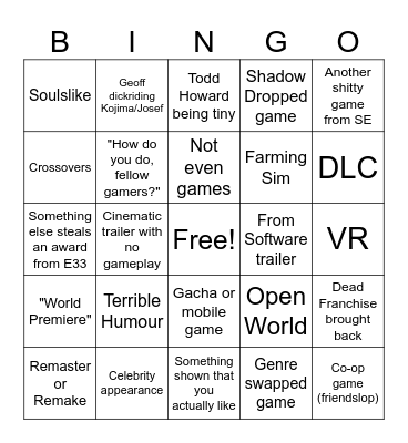 The Game Awards 2025 Bingo Card