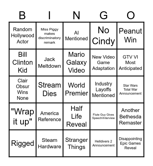 The Game Awards 2025 Bingo Card