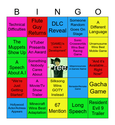 Game Awards 2025 Bingo Card