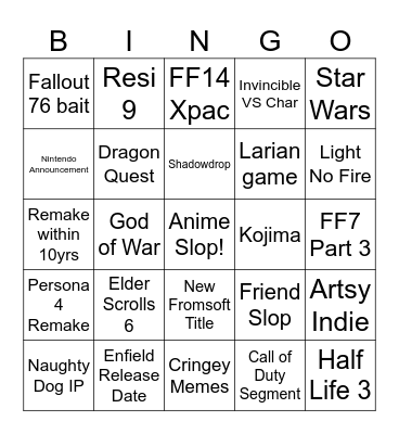 GameAwardsBingo Card
