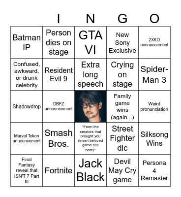 Game Awards Bingo Card