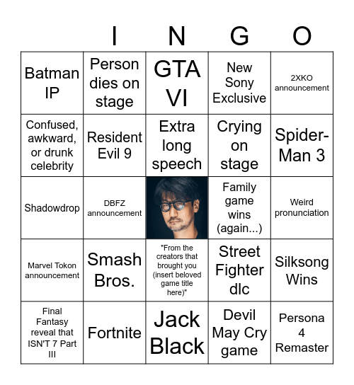 Game Awards Bingo Card