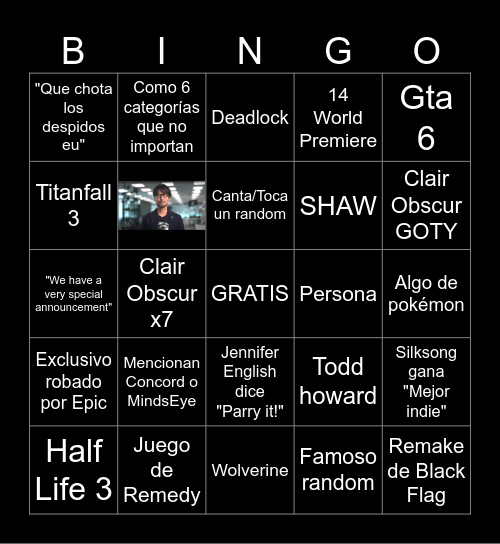 Game Awards 2025 Bingo Card