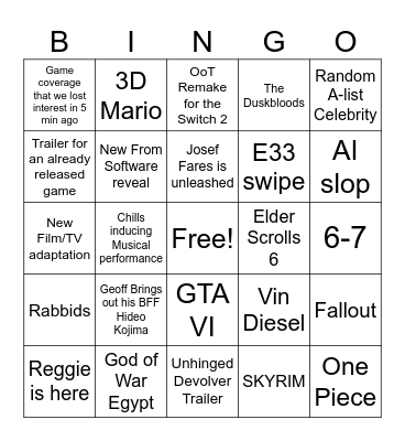 GameAwards Bingo Card