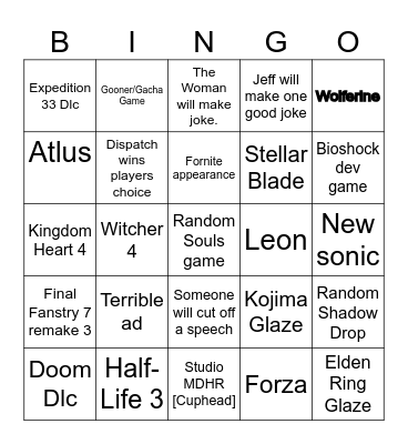 Game Awards Bingo Card