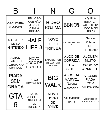 bingo tga dos la eles Bingo Card