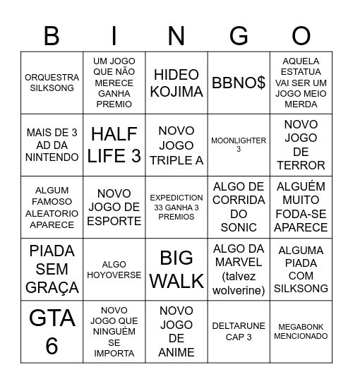 bingo tga dos la eles Bingo Card
